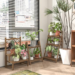 花架阳台落地式靠墙阶梯置物架实木植物摆放架可折叠多肉花盆架子