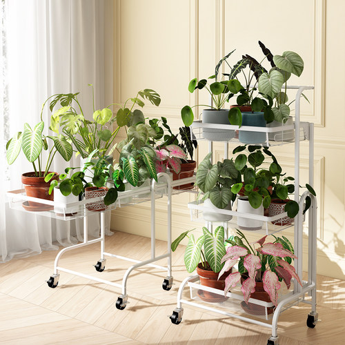 2025新款可移动铁艺花架阳台客厅多层小推车置物架靠墙植物摆放架