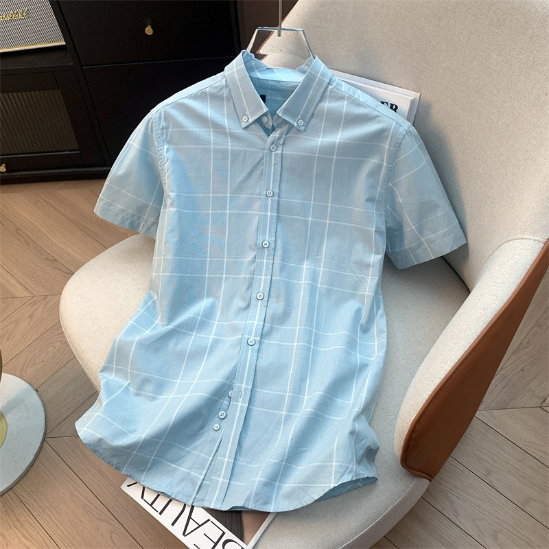 H家、余单！少量现货！时尚格纹短袖休闲衬衫夏季舒适亲肤短衬男