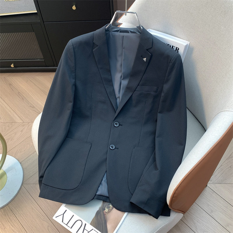 H家、余单！少量现货！商务休闲深灰色西服春季薄款修身弹力外套