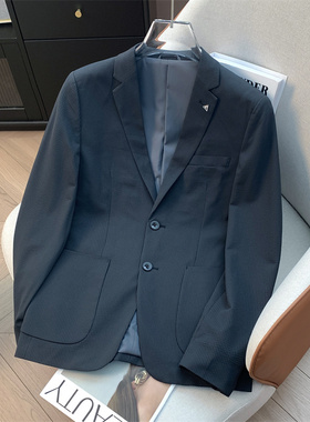 H家、余单！少量现货！商务休闲深灰色西服春季薄款修身弹力外套