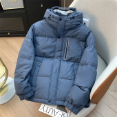 蓝灰色短款 H家 90绒 少量现货 连帽保暖羽绒服鸭绒外套男 余单