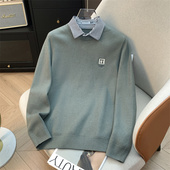 余单 25秋季 少量现货 H家 灰绿色长袖 针织衫 修身 假两件毛衣男