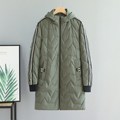 青年学生保暖冬装 连帽羽绒服冬季 防寒棉袄外套上衣 绿色中长款 男士