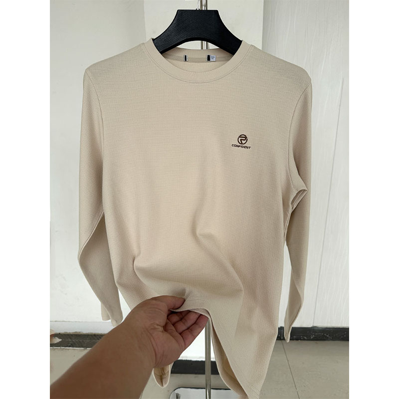 H家、余单！少量现货！54棉+38莫代尔 春秋圆领打底杏色长袖T恤衫