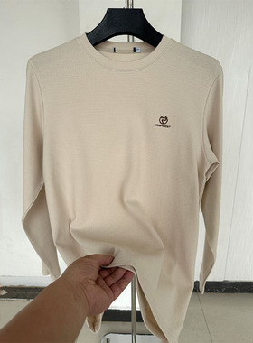 H家、余单！少量现货！54棉+38莫代尔 春秋圆领打底杏色长袖T恤衫