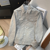 H家 翻领夹克米杏色满身印花外套男 轻商务时尚 余单 少量现货