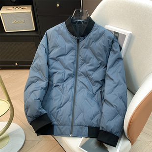 H家、余单!少量现货! 蓝灰色棒球领白鸭绒羽绒服80绒羽绒外套男
