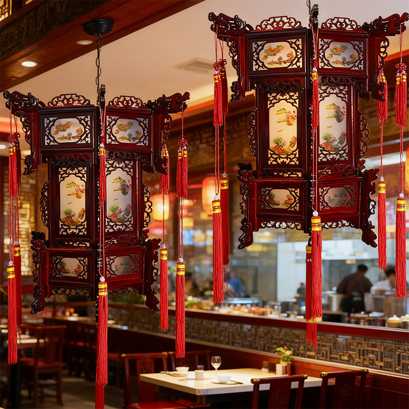中式仿古实木八角宫廷灯阳台大门口户外大红新年乔迁结婚灯笼吊灯