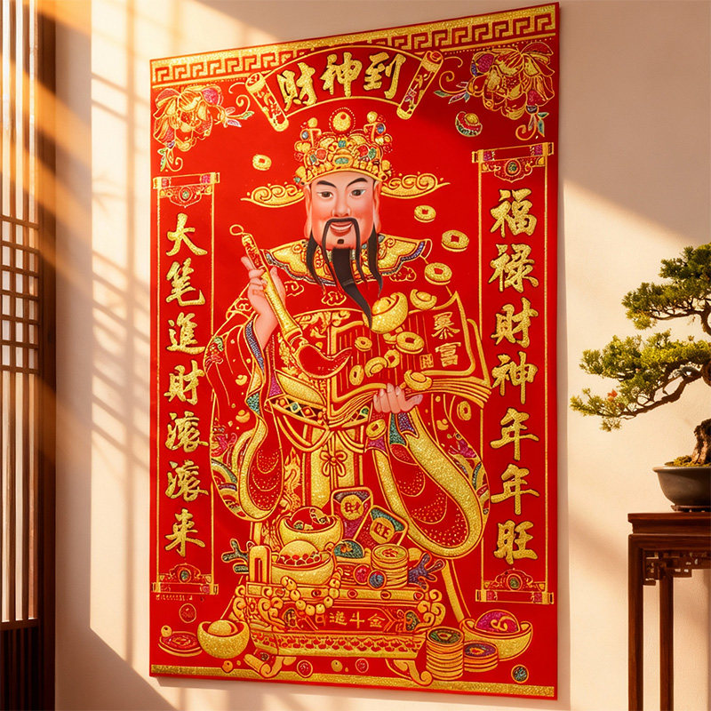 绒布财神爷贴画2026马年新款植绒金粉招财大门客厅财神到春节装饰,节庆用品/礼品,福字/窗花/窗贴,淘宝优惠券,粉丝福利购,淘宝优惠卷