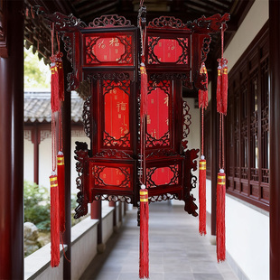 2025新款中式仿古实木宫灯户外防水阳台广告发光乔迁灯笼羊皮装饰