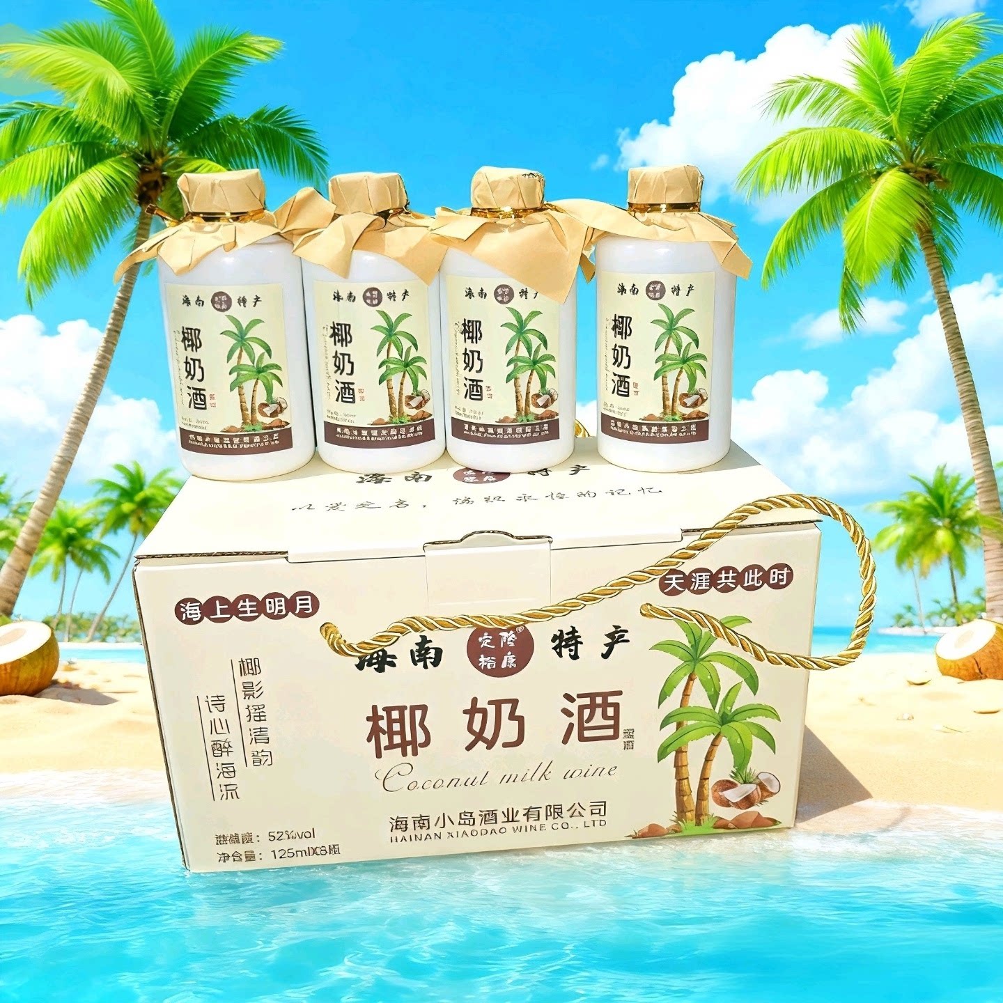 正品海南特产椰奶酒椰子酒水果酒125ml52度8瓶装一盒送礼地方特产