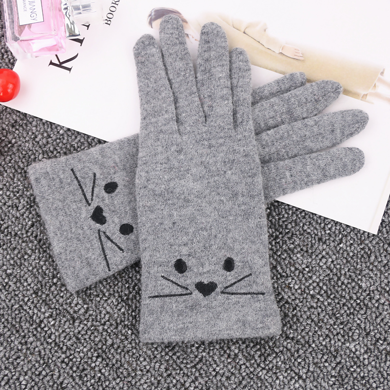 触摸屏针织加厚女士秋冬季手套