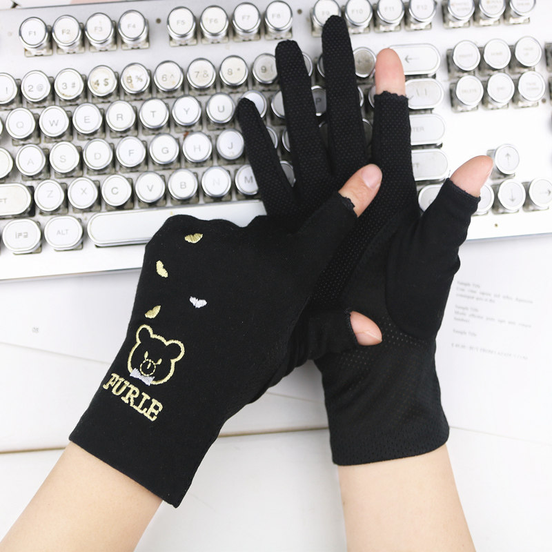 露指手套夏天薄款透气半指女士司机夏季防晒棉漏指开骑行防滑手套