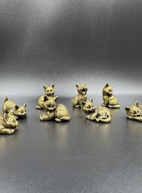 黄铜造型可爱小猫咪摆件黄铜造型猫线香香插八个一套