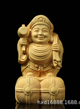 厂家黄杨木雕大黑天七福神财神佛像家居饰品木质摆件手把件