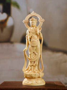 黄杨木雕刻大势至菩萨火焰观音摆件家用佛龛供奉佛像木质