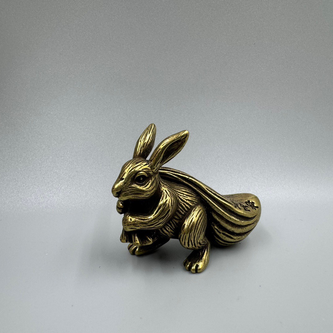 黄金袋铜兔子桌面小摆件复古铜器生肖兔铜摆件