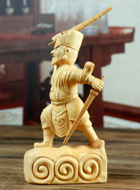 黄杨木雕摆件赵公明武财神木质雕刻家居饰品客厅财神爷手把件
