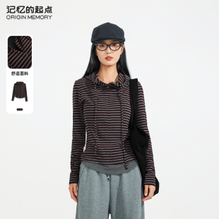 条纹百搭简约外套女68TD33058 记忆 起点连帽针织衫 2024冬季 新款