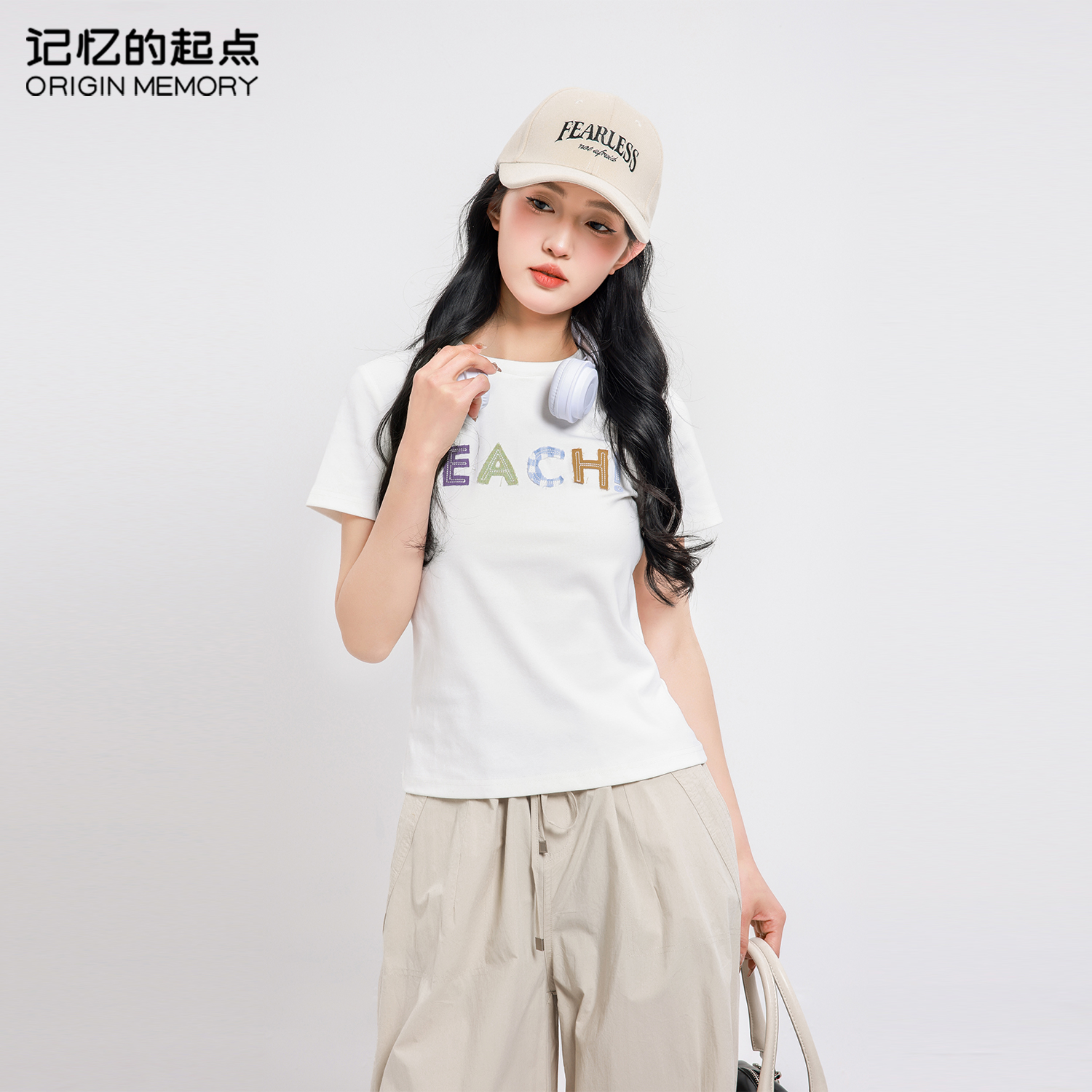 记忆的起点白色印花短袖T恤
