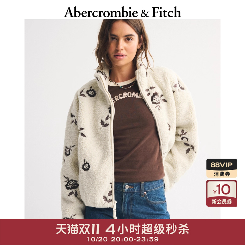 AF女装25秋冬新款美式百搭仿羊羔绒宽松立领保暖拉链外套152-5379