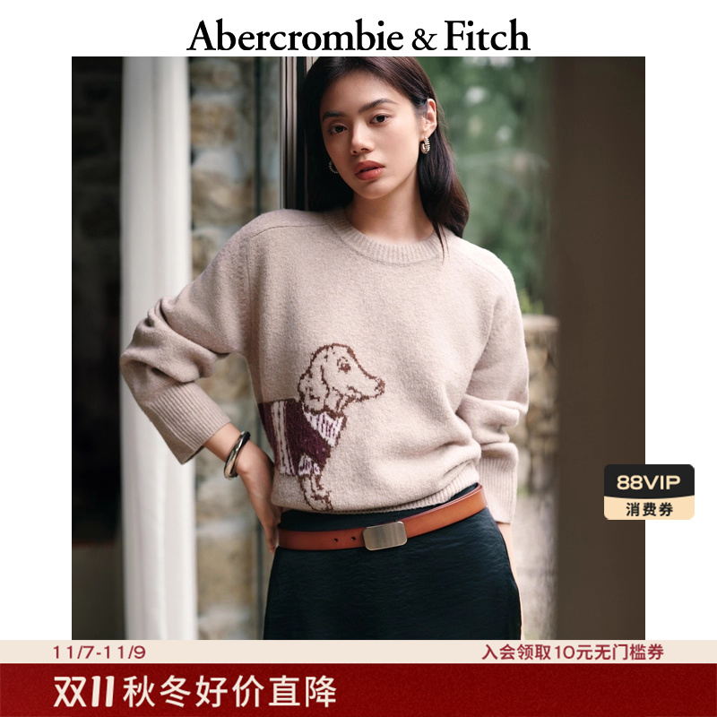 AF女装25秋冬新款小狗提花美式宽松套头圆领针织衫毛衣150-5307