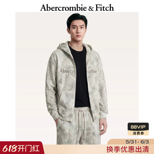 AF美式复古LOGO抓绒百搭迷彩连帽拉链卫衣外套25秋冬男装175-5420
