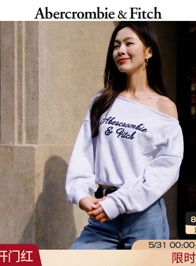 AF美式时尚LOGO复古慵懒风毛圈布一字肩露肩卫衣26春女装152-6007