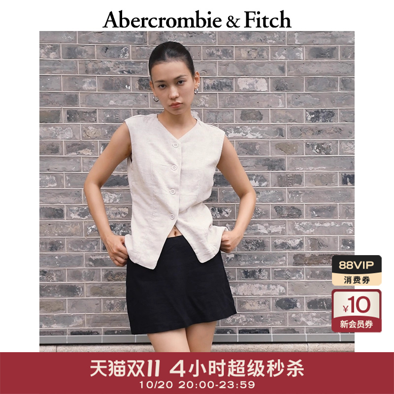 AF女装25秋季新款美式复古辣妹亚麻混纺纽扣式V领马甲140-5306