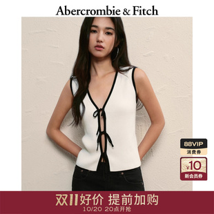 V领系带针织撞色马甲150 AF女装 复古百搭修身 美式 5260 25秋季