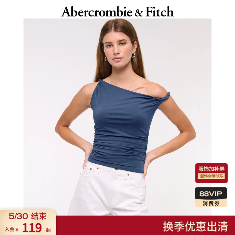 AF美式性感气质莫代尔修身斜肩露肩T恤上衣25秋季女装139-5