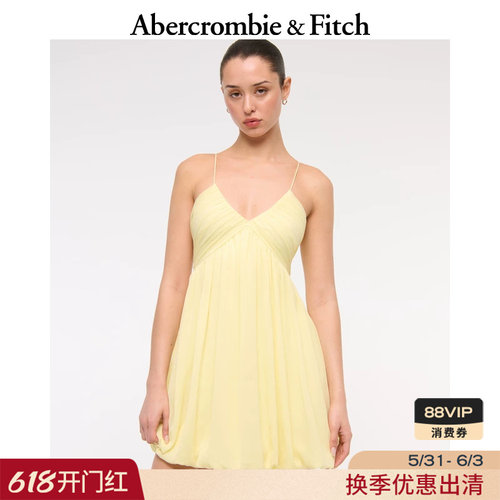 AF美式性感度假风泡泡下摆V领吊带连衣裙短裙25夏季女装159-5781
