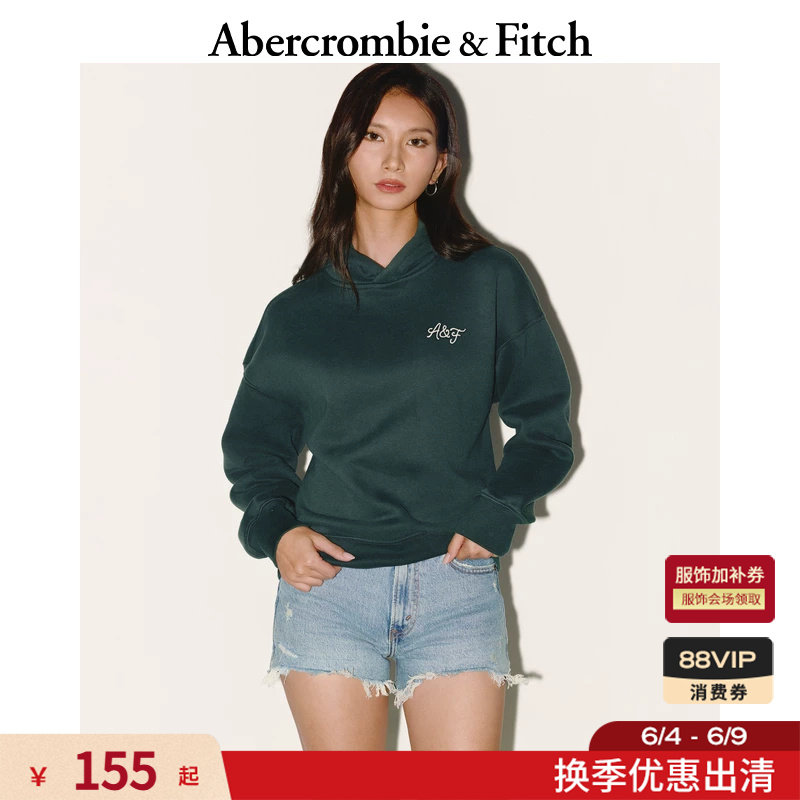 AF美式复古经典LOGO百搭抓绒落肩袖连帽卫衣25秋冬女装152-5420