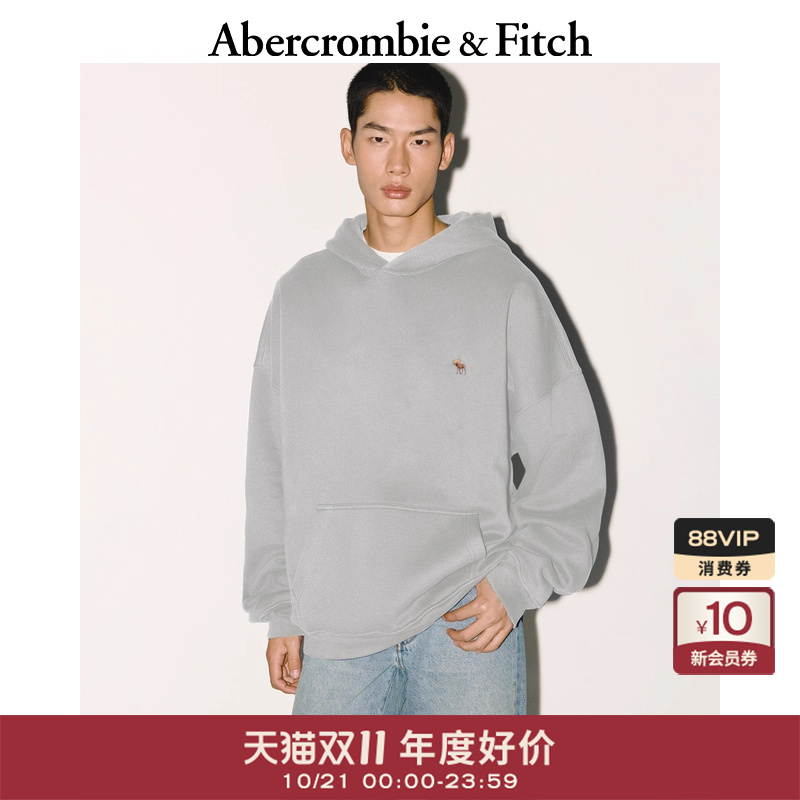 AF经典小麋鹿图案男装25秋冬新款美式抓绒套头连帽卫衣122-5536