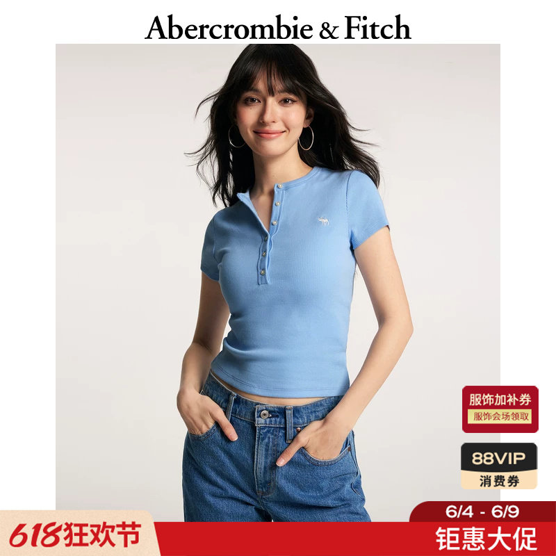 【爆款补货】AF经典小麋鹿图案亨利领短袖T恤26春夏女装139-6161