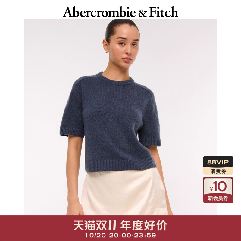 AF女装25秋季新款美式罗纹针织短袖圆领毛衣针织衫上衣150-5296
