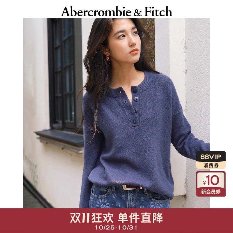 AF女装25秋冬新款美式罗纹亨利领长袖针织套头衫毛衣150-5351