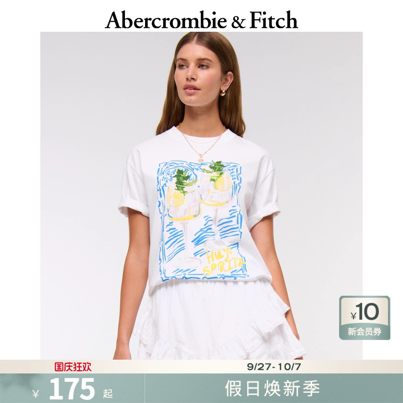 AF女装25秋新款美式复古创意图案棉质宽松圆领短袖T恤157-5396