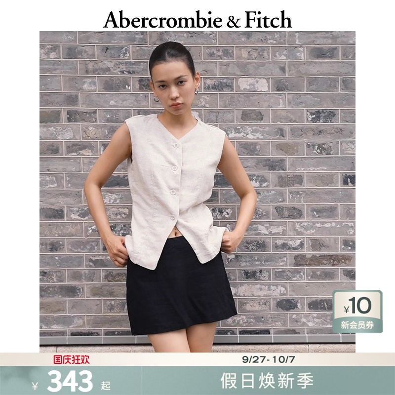 AF女装25秋季新款美式复古辣妹亚麻混纺纽扣式V领马甲140-5306