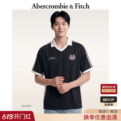 AF美式复古泽西风黑色POLO衫运动球衣短袖T恤25夏季男装124-5286