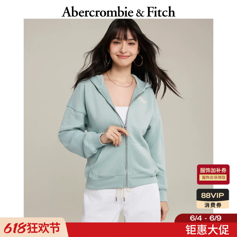 AF红色多色LOGO毛圈布连帽开衫卫衣外套26春夏女装152-6234