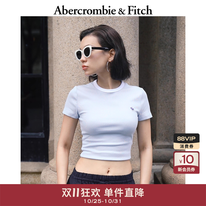 AF经典小麋鹿图案女装25夏季美式百搭撞色短袖圆领T恤139-5705
