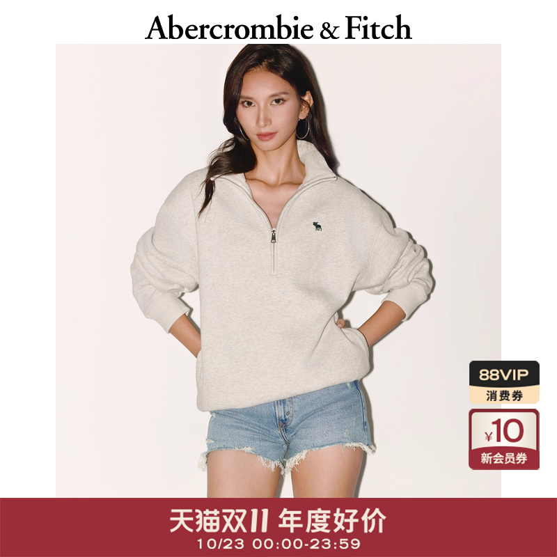 【半拉链卫衣】AF小麋鹿图案女装25秋冬新款美式宽松卫衣152-5418