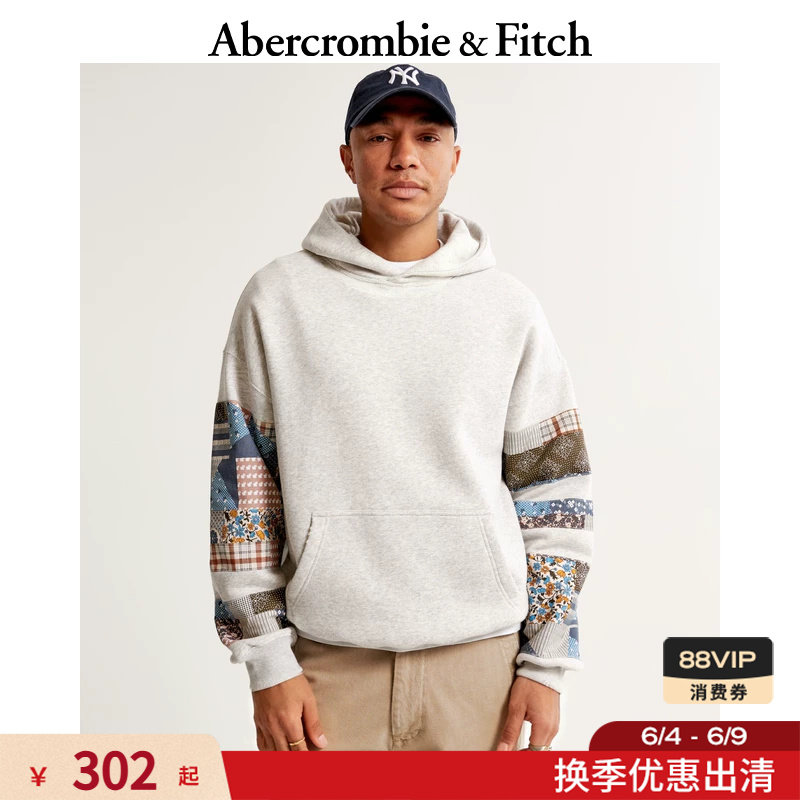 AF美式抓绒拼接设计感落肩袖连帽卫衣上衣25冬季男装122-4267