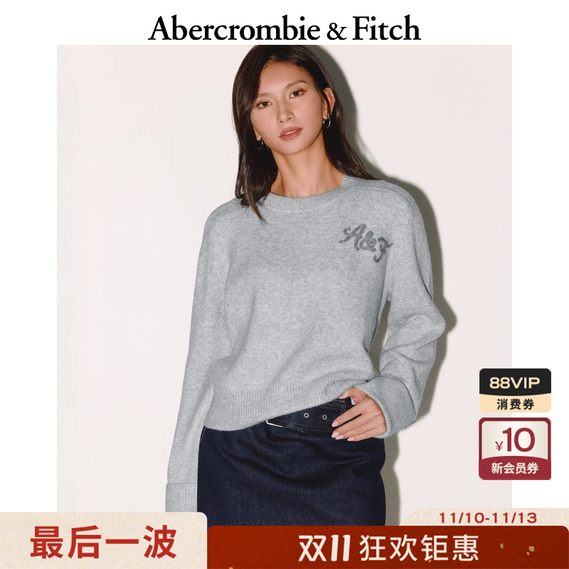 AF女装25秋冬新款美式百搭LOGO罗纹圆领长袖针织衫毛衣150-5460