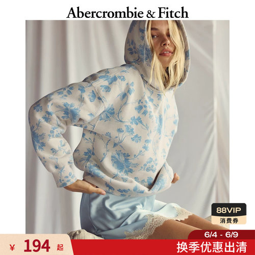 AF美式百搭潮流百搭抓绒落肩袖连帽卫衣上衣25秋冬女装152-5471