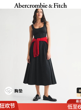 AF美式收腰黑色多色棉质带胸垫吊带连衣裙26夏秋新款女装159-6496