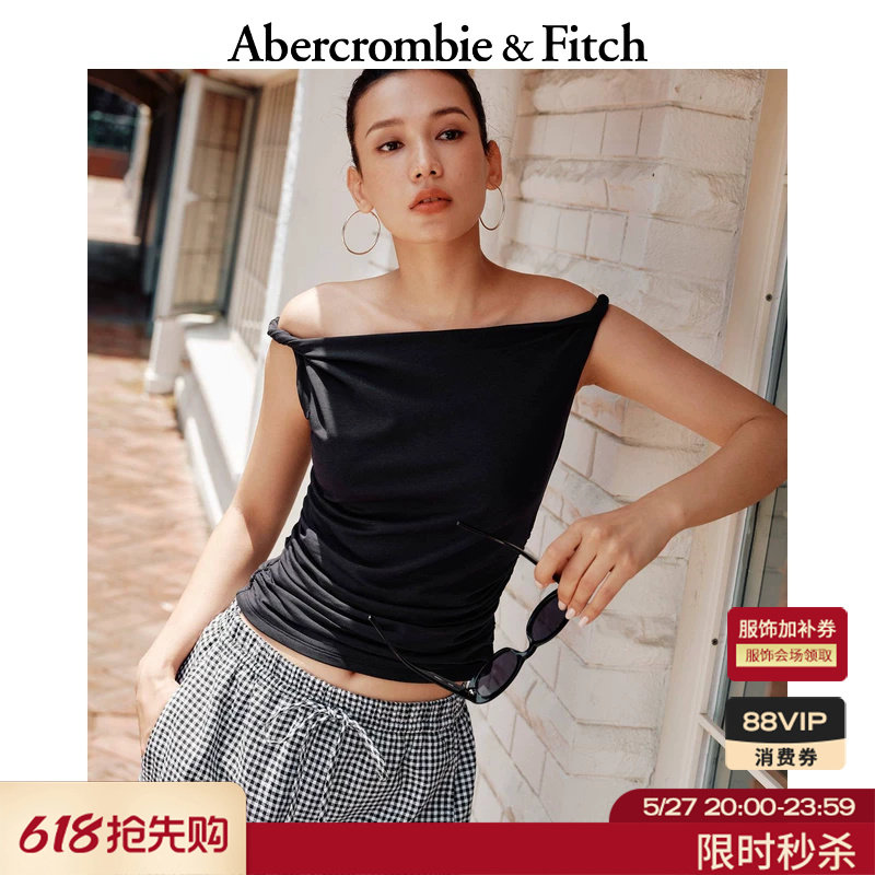 AF美式复古性感气质舒适斜肩露肩无袖上衣25秋季女装139-55