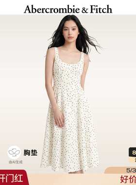 AF美式白色波点带胸垫棉麻混纺无袖连衣长裙26夏新款女装159-7467